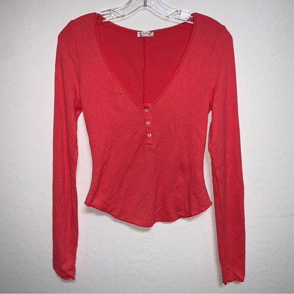 NWOT Free People Intimately Keep It Basic Coral Long Sleeve Henley - Picture 3 of 11